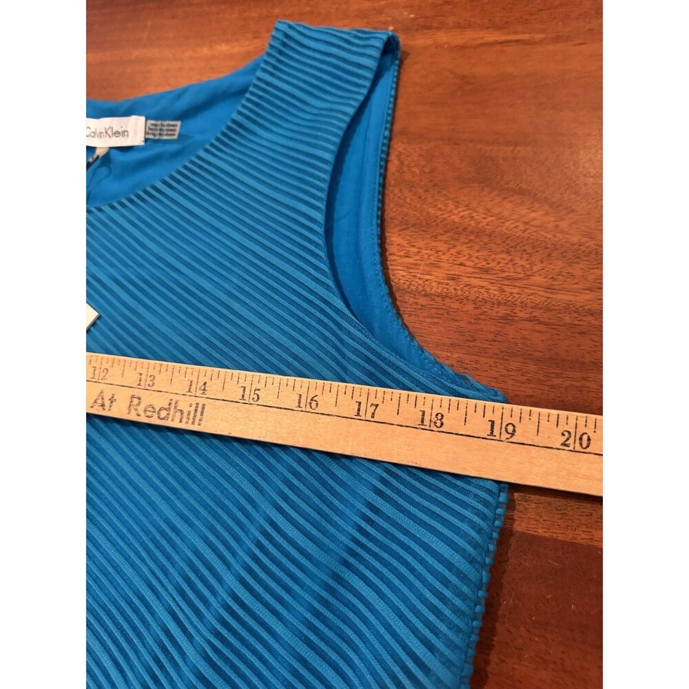Calvin Klein Women's M Blue Mesh Stripe Asymmetric Sleeveless Tunic Tank Top NWT - Picture 4 of 8